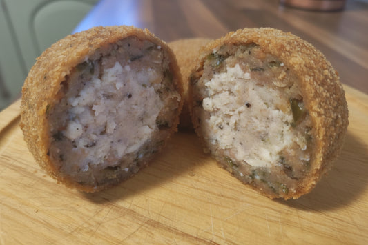 The BLC Scotch 'Egg' (bacon, leek, cheeze)